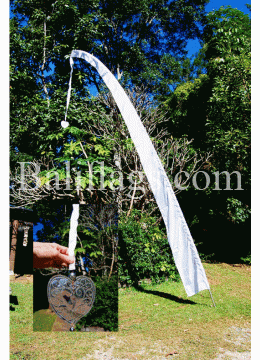 White Bali Flag with Silver Metal Heart